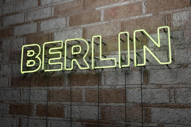 柏林-发光霓虹灯标志上的石墙-3D提供版税免费股票插图