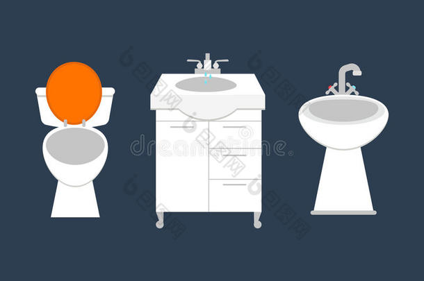 浴室图标彩色设置过程<strong>节水</strong>符号卫生收集和清洁家庭清洗清洁