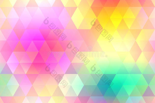 彩色渐变六角形背景，明亮的彩虹颜色。 抽象模糊的图像。