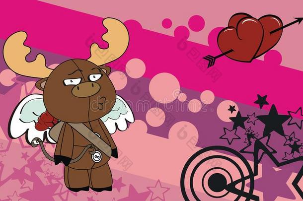 可爱的驼鹿丘比特卡通表情情人节背景