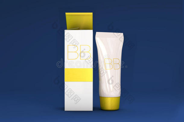 基础管广告模板，<strong>BB霜</strong>瓶模型。 皮肤爽肤水三维插图