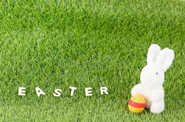 兔子玩具和复活节彩蛋与文字