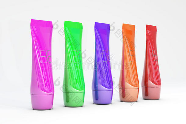 基础管广告模板不同颜色包装<strong>BB霜</strong>不同颜色瓶模拟皮肤调色剂3D插图