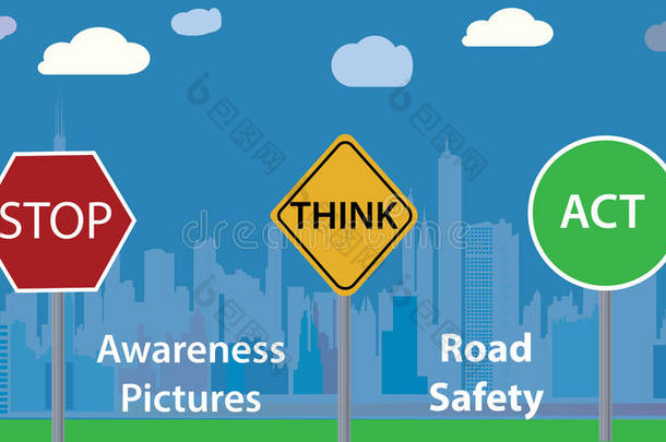 意识照片矢量插图-道路安全信息-儿童教育海报