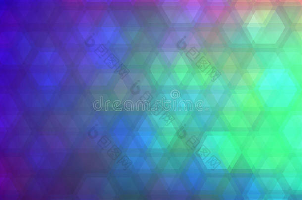 彩色渐变六角形背景，明亮的彩虹颜色。 抽象模糊的图像。