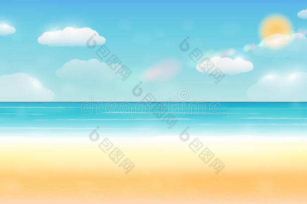 明亮的夏季天空、海沙滩背景