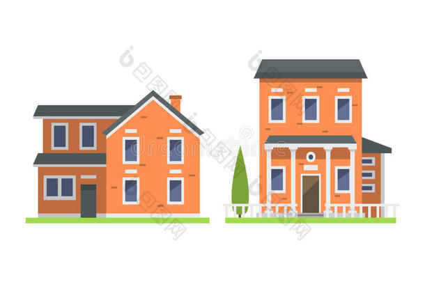 可爱的彩色平面风格的房子村象征<strong>房地产</strong>小屋和<strong>家居</strong>设计住宅五颜六色的建筑