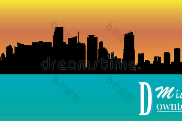 迈阿密城市剪影-可伸缩-生动的彩色建筑-海报