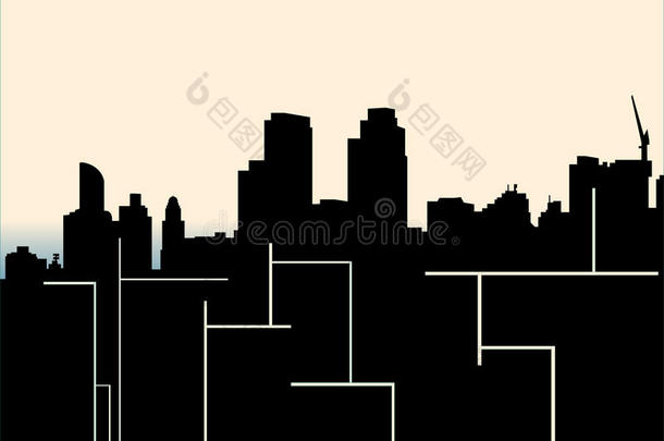 纽约城剪影-可伸缩-生动的色彩-建筑-海报平面设计