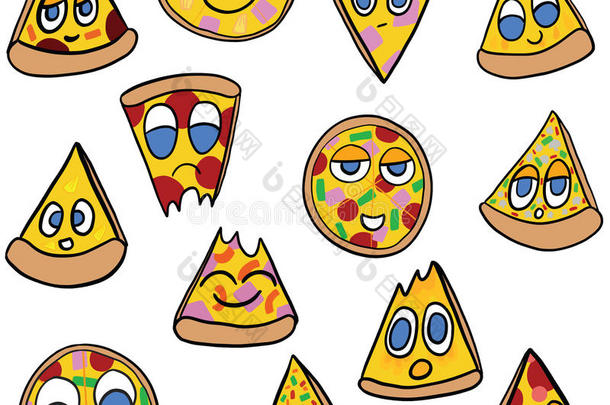 一堆可爱的披萨脸