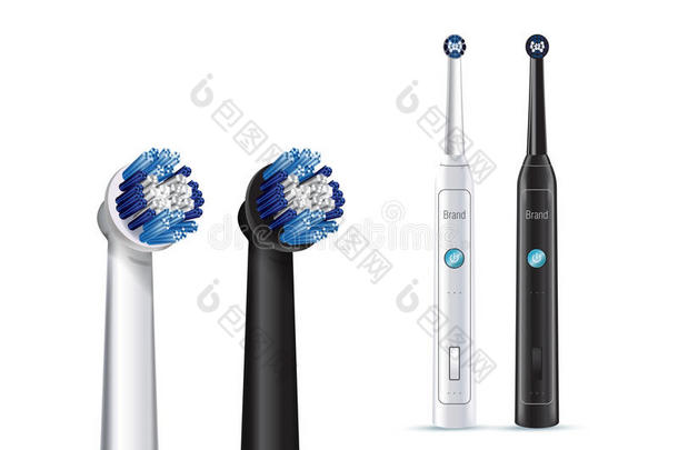 电动牙刷。 写实牙刷和全电动牙刷的矢量图