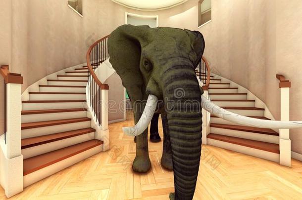 客厅里的大象3D渲染