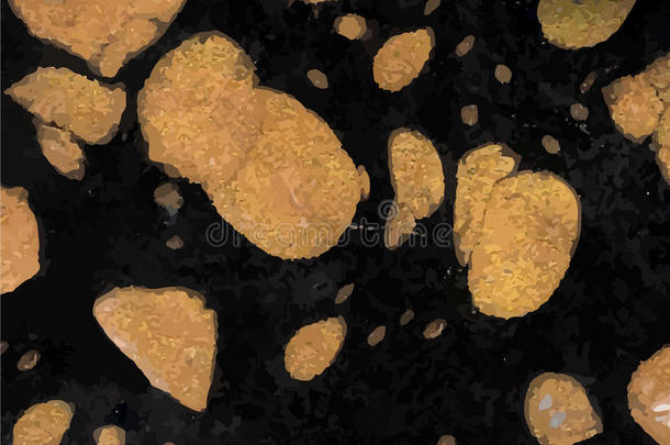 黑色大理石花纹背景上的金色斑点。 矢量大理石花纹背景。