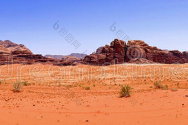 美丽的<strong>风景</strong>，<strong>风景</strong>，全景，赤沙沙漠和古砂岩山脉景观在瓦迪朗姆，约旦