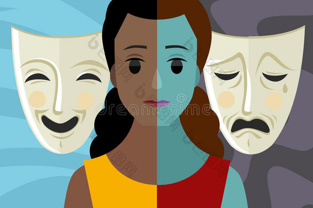 双相双人格精神障碍非洲女孩剧院面具