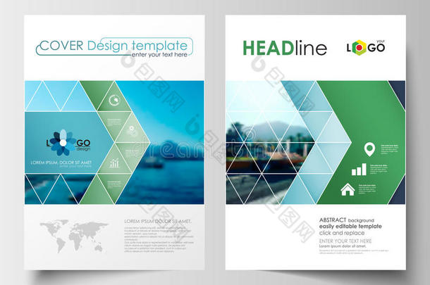 小册子、杂志、传单、小册子的商业<strong>模板</strong>。 封面设计，抽象平面风格<strong>旅游</strong>装饰布局在