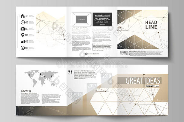 三折方形设计手册的业务模板。 传单封面，易于编辑的矢量布局。 科技，科学