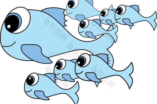 鱼群的卡通插图