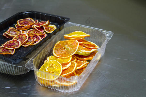 干橙和柠檬片背景