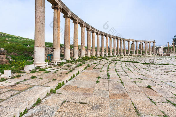 杰拉什古代格拉萨椭圆形论坛的柱廊