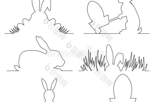 复活节最小轮廓设计与兔子和鸡蛋