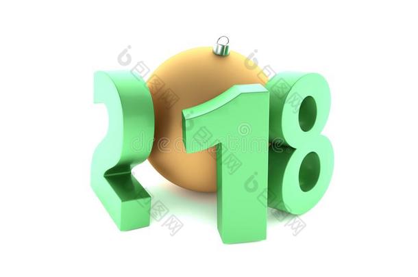 新的<strong>2018</strong>年绿色的金属轮廓和金色的装饰球
