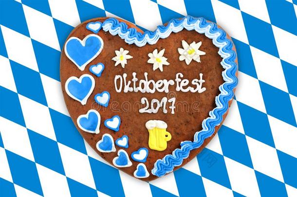 啤酒节姜饼心<strong>2017</strong>向白色的蓝色巴伐利亚的旗英语字母表的第2个字母