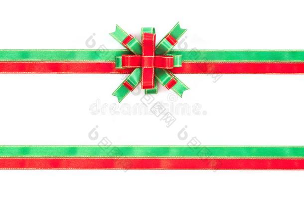 圣诞节弓红色的,绿色的和金颜色隔离的向白色的后面