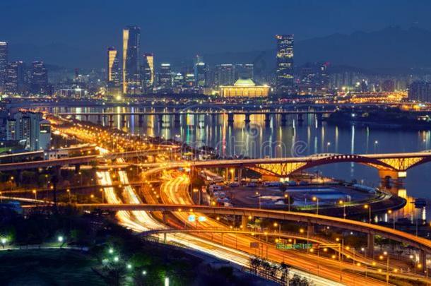 首尔城市风光照片采用黎明,南方朝鲜.