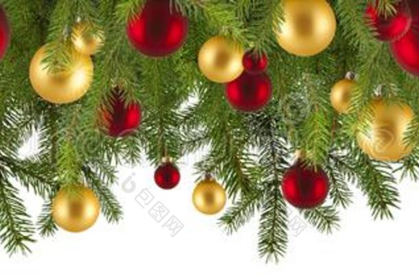 圣诞节花环和装饰和冷杉树枝