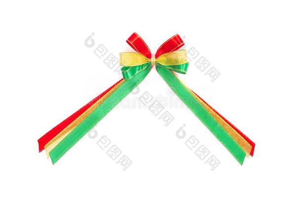 圣诞节弓红色的,绿色的和金颜色隔离的向白色的后面