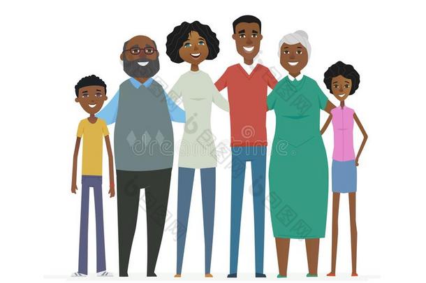 幸福的非洲的家庭-漫画人字符隔离的图解