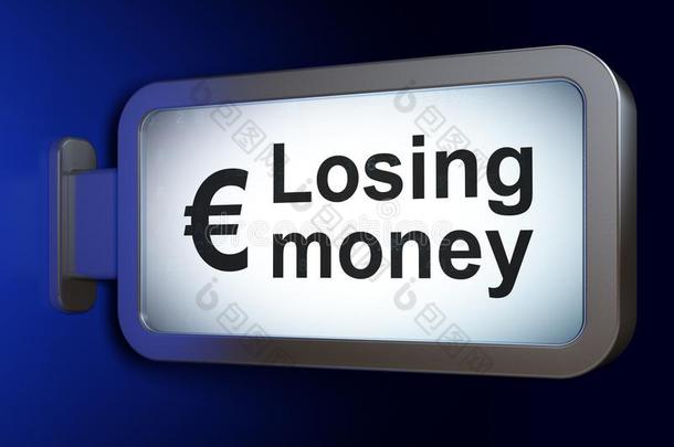 银行业务观念:失败的钱和欧元向广告牌背景