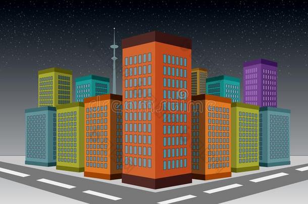 3英语字母表中的第四个字母有插画的报章杂志城市摩天大楼建筑物和下雪地点