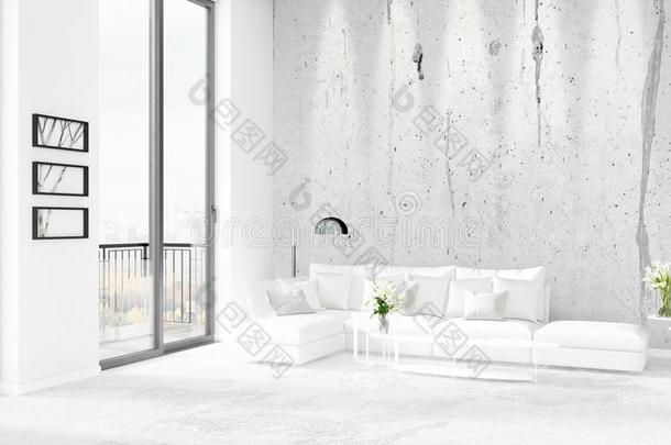 商标新的白色的阁楼卧室最小的方式内部设计和