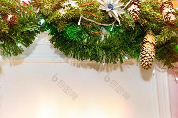 圣诞节衣着整洁的树枝和圆锥细胞装饰