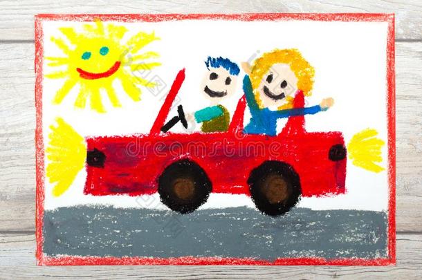 绘画:微笑的对一次向他们的篷式汽车汽车.汽车和
