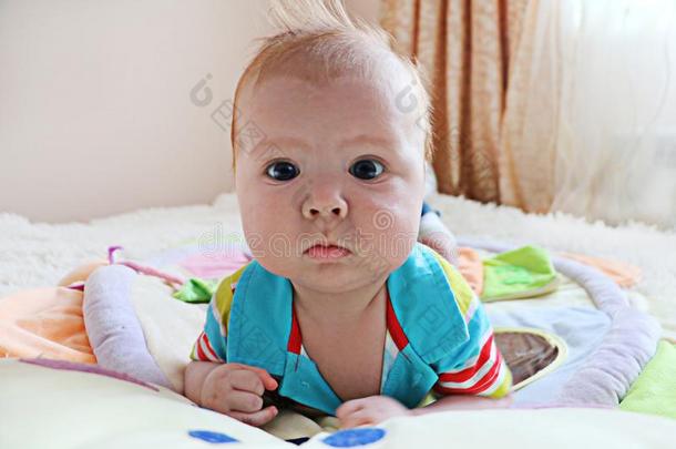 肖像关于漂亮的新生的婴儿和姜头发和蓝色眼睛向