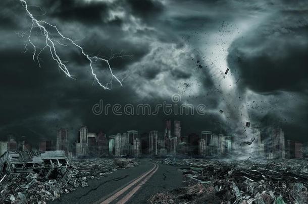 电影的画像关于城市破坏在旁边龙卷风或飓风