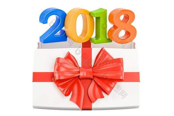 新的年<strong>2018</strong>和圣诞节观念.赠品盒和<strong>2018</strong>,3英语字母表中的第四个字母翻译