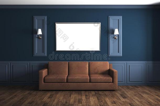 现代的蓝色活的房间