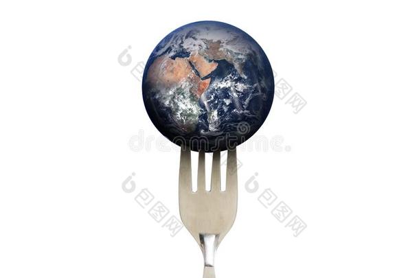 蓝色行星地球和餐叉,隔离的向白色的背景,游戏《传奇》服务端下的一个文件夹名