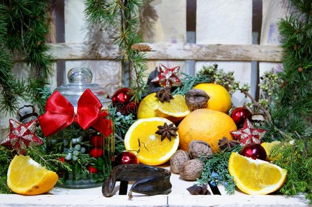 圣诞节作品和橙和香料