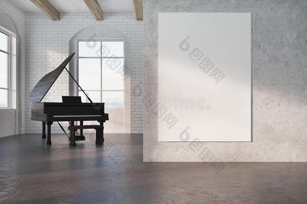 黑的钢琴采用一具体的房间,海报