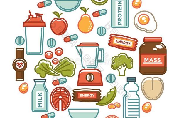 健康食物海报关于有关运动的健康的日常饮食食物营养偶像.