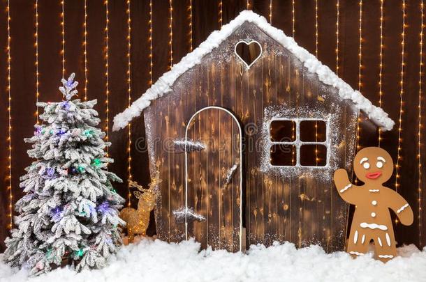 一圣诞节地点和一雪-大量的小屋,一gingerbre一dm一n一nd