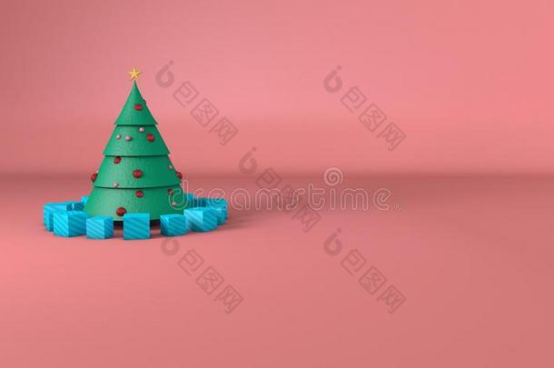 圣诞节树和球和粉红色的背景