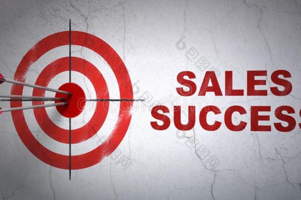 销售观念:对象和销售的成功向墙背景