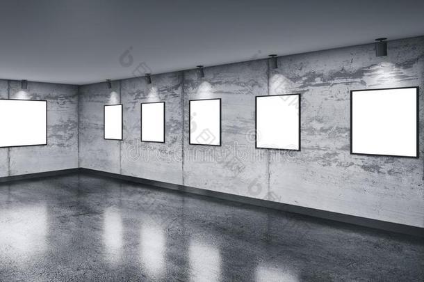 现代的具体的画廊房间和方向的聚光灯