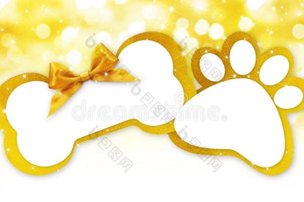 动物照片商店赠品卡片和骨头和爪子盖印形状金色的利卜